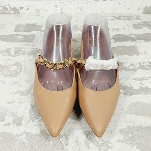 Steven By Steve Madden Nude Tan Pointed Toe Flats with Gold Chain